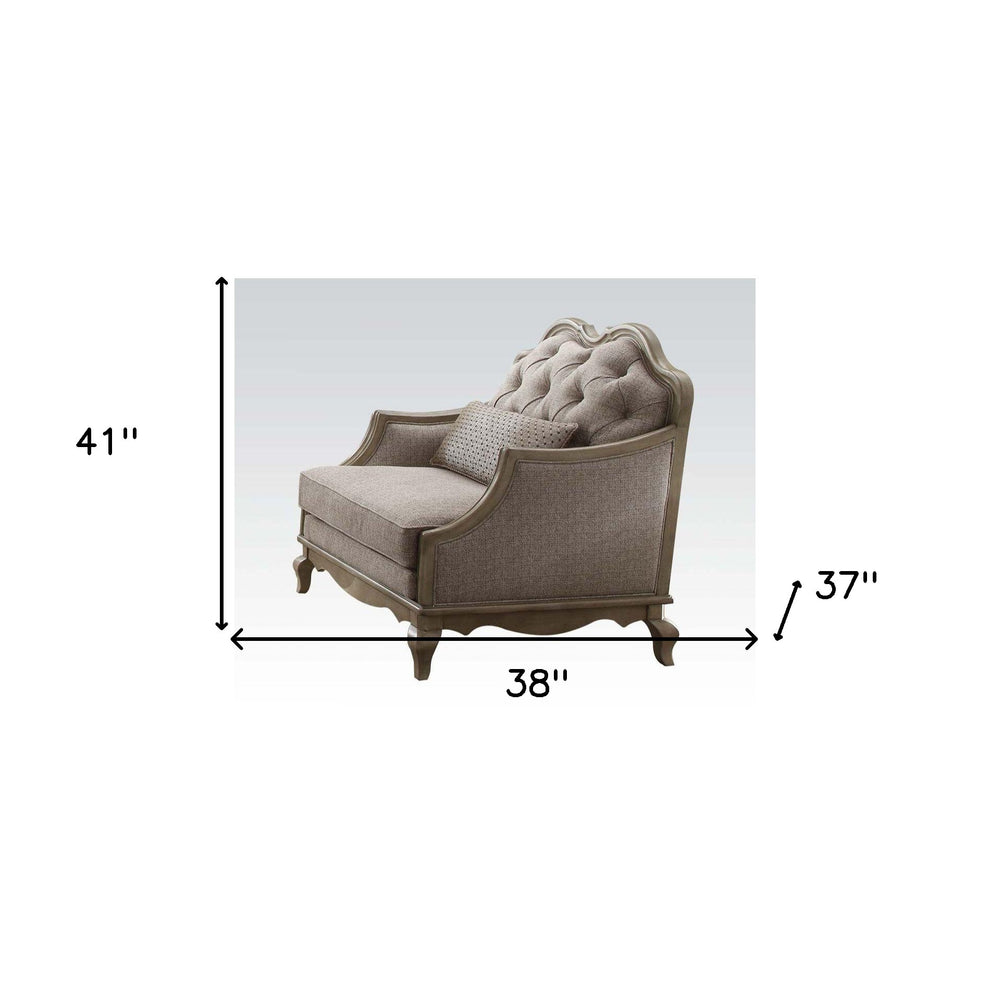 38" Beige Fabric And Black Tufted Arm Chair By Homeroots | Armchairs | Modishstore - 5