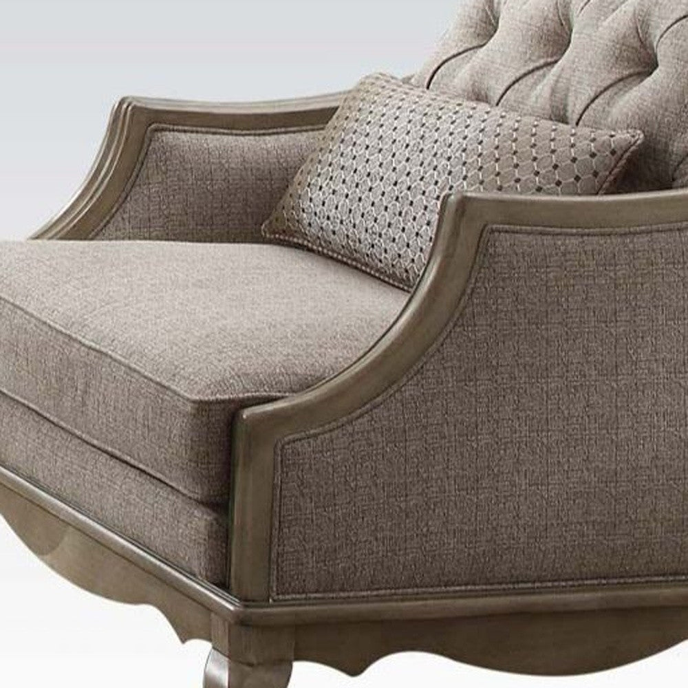 38" Beige Fabric And Black Tufted Arm Chair By Homeroots | Armchairs | Modishstore - 3