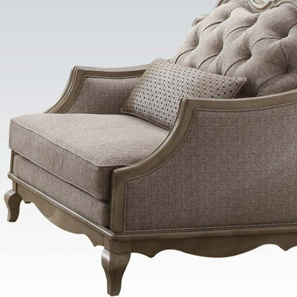 38" Beige Fabric And Black Tufted Arm Chair By Homeroots | Armchairs | Modishstore - 4