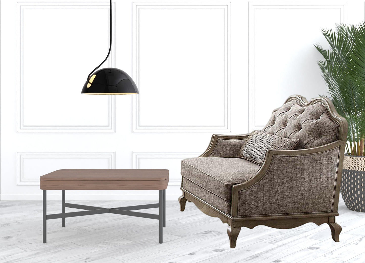 38" Beige Fabric And Black Tufted Arm Chair By Homeroots | Armchairs | Modishstore - 2