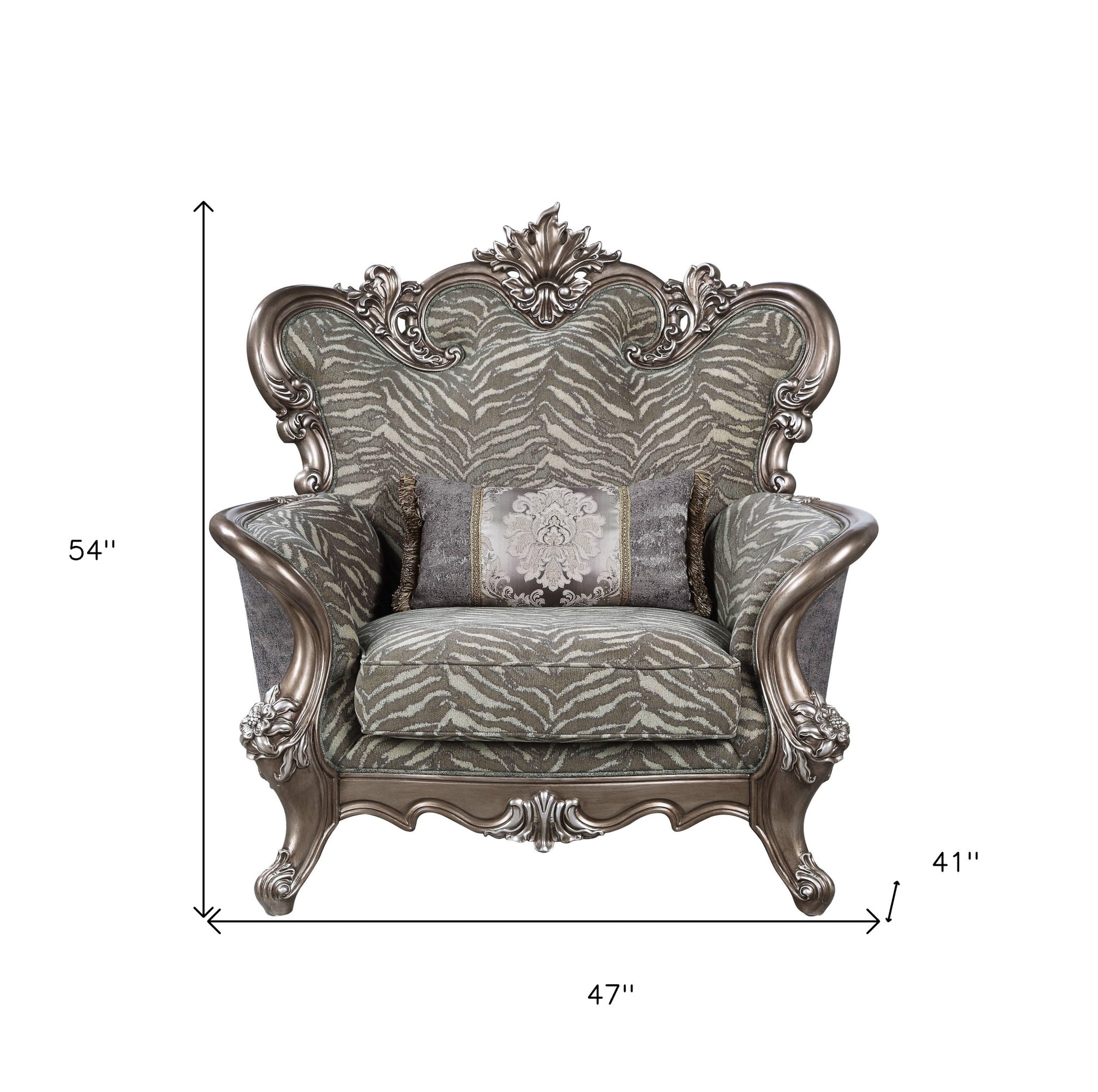 47" Gray Fabric And Antique Bronze Floral Tufted Wingback Chair By Homeroots | Armchairs | Modishstore - 5