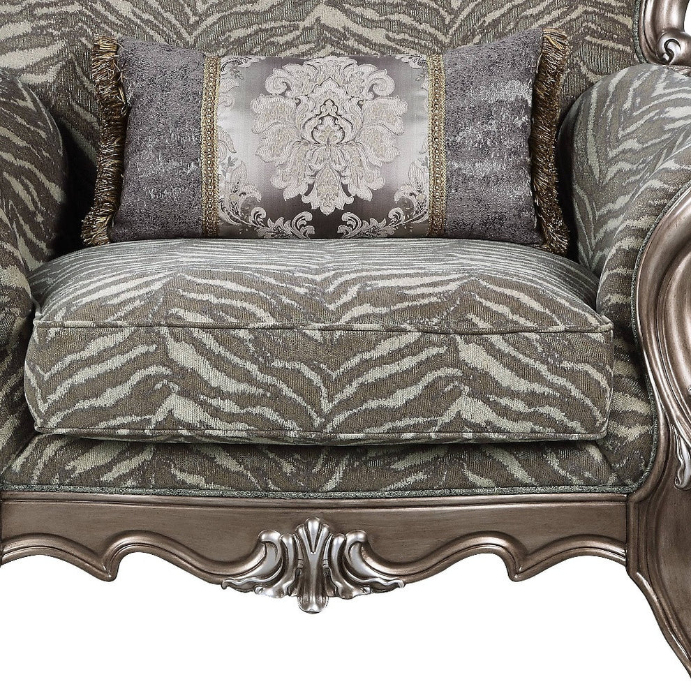 47" Gray Fabric And Antique Bronze Floral Tufted Wingback Chair By Homeroots | Armchairs | Modishstore - 3