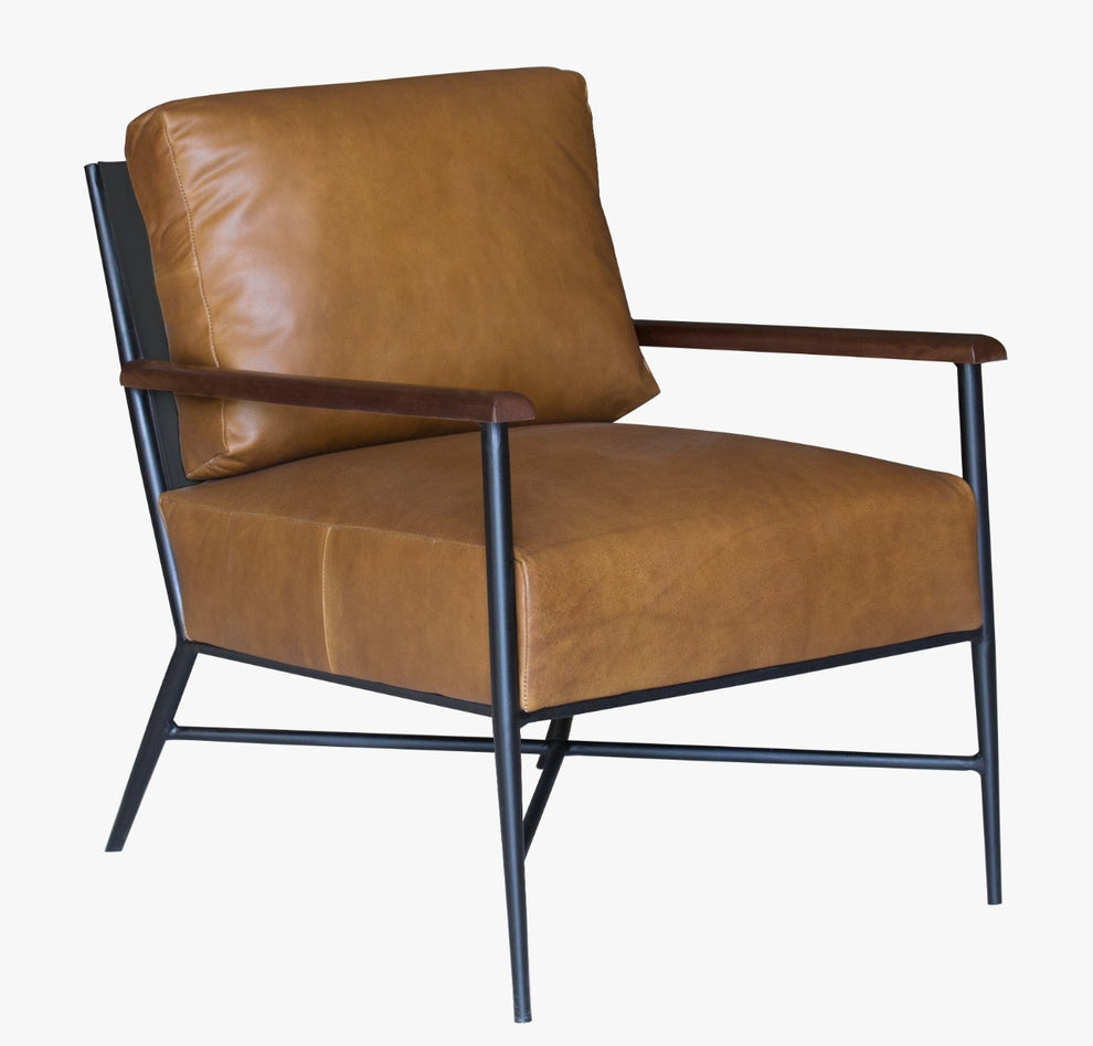 24" Brown Top Grain Leather And Black Solid Color Arm Chair By Homeroots | Armchairs | Modishstore - 2
