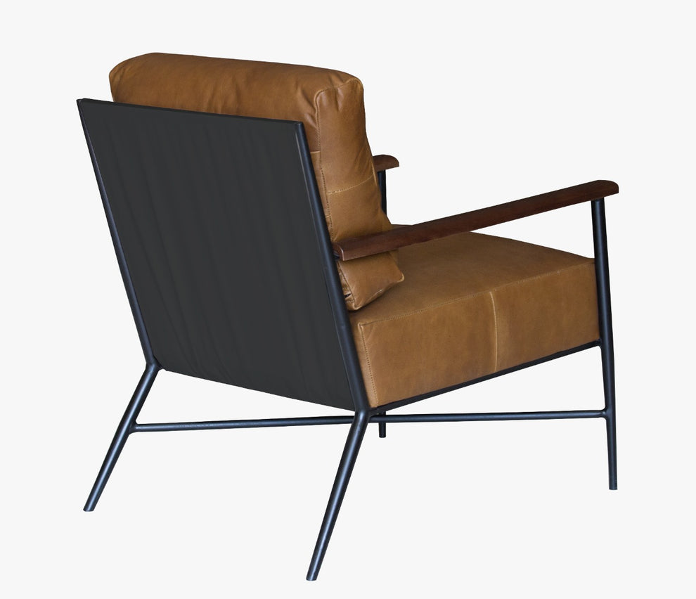 24" Brown Top Grain Leather And Black Solid Color Arm Chair By Homeroots | Armchairs | Modishstore - 3