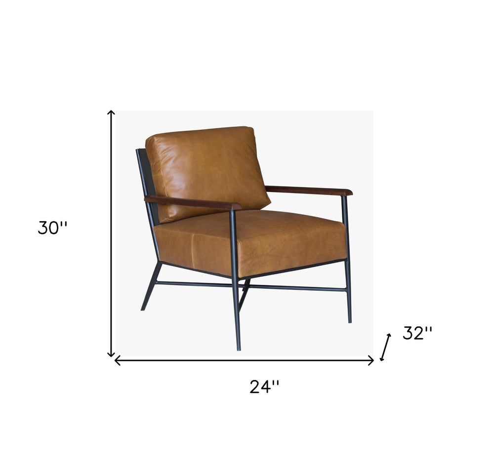 24" Brown Top Grain Leather And Black Solid Color Arm Chair By Homeroots | Armchairs | Modishstore - 6