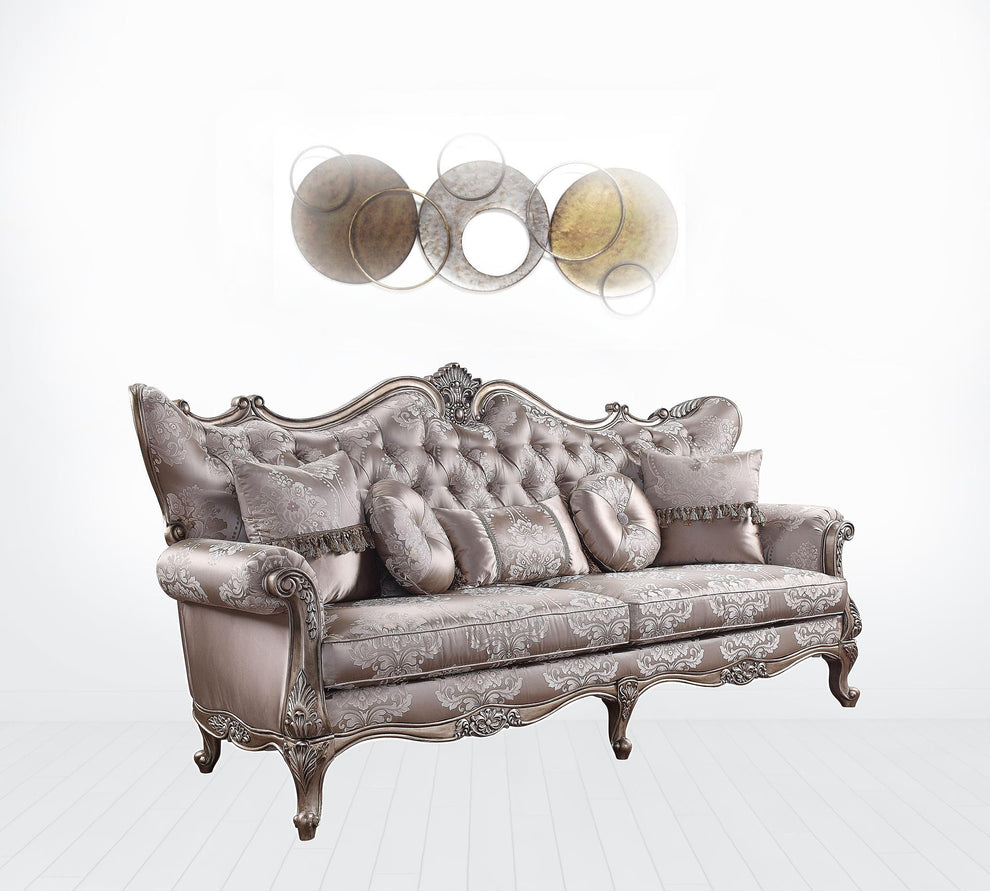 94" Fabric Imitation silk And Champagne Sofa With Five Toss Pillows By Homeroots | Sofas | Modishstore - 2