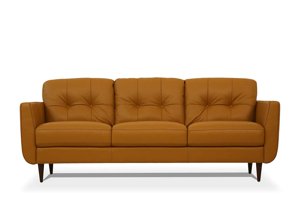 83" Camel Leather And Black Sofa By Homeroots | Sofas | Modishstore - 2