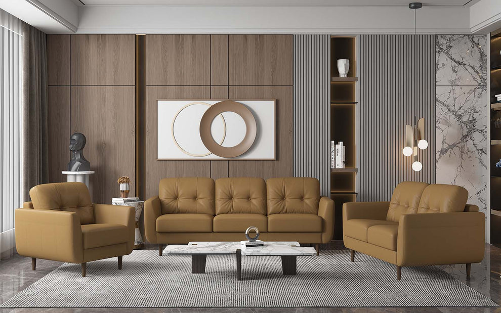 83" Camel Leather And Black Sofa By Homeroots | Sofas | Modishstore - 5