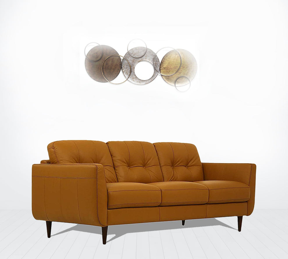 83" Camel Leather And Black Sofa By Homeroots | Sofas | Modishstore - 4