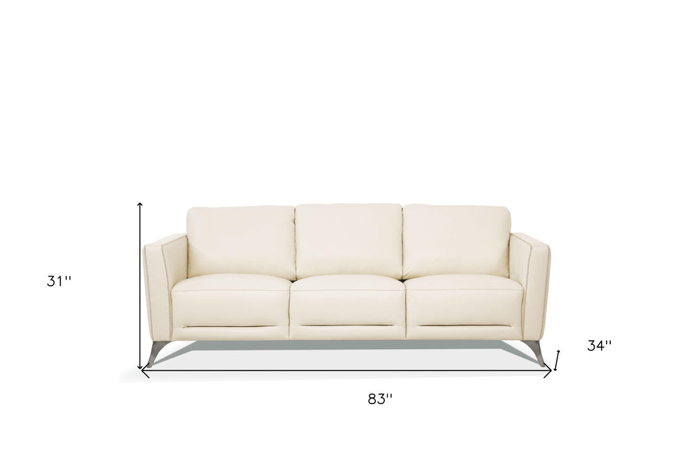 83" Cream Leather And Black Sofa By Homeroots | Sofas | Modishstore - 5