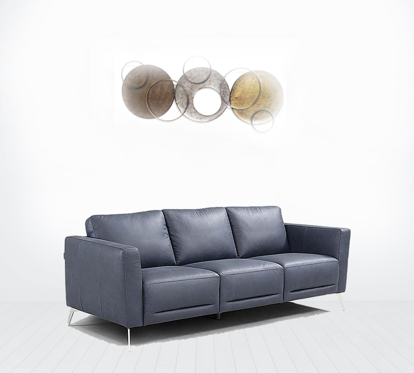 85" Blue Leather And Black Sofa By Homeroots | Sofas | Modishstore - 4