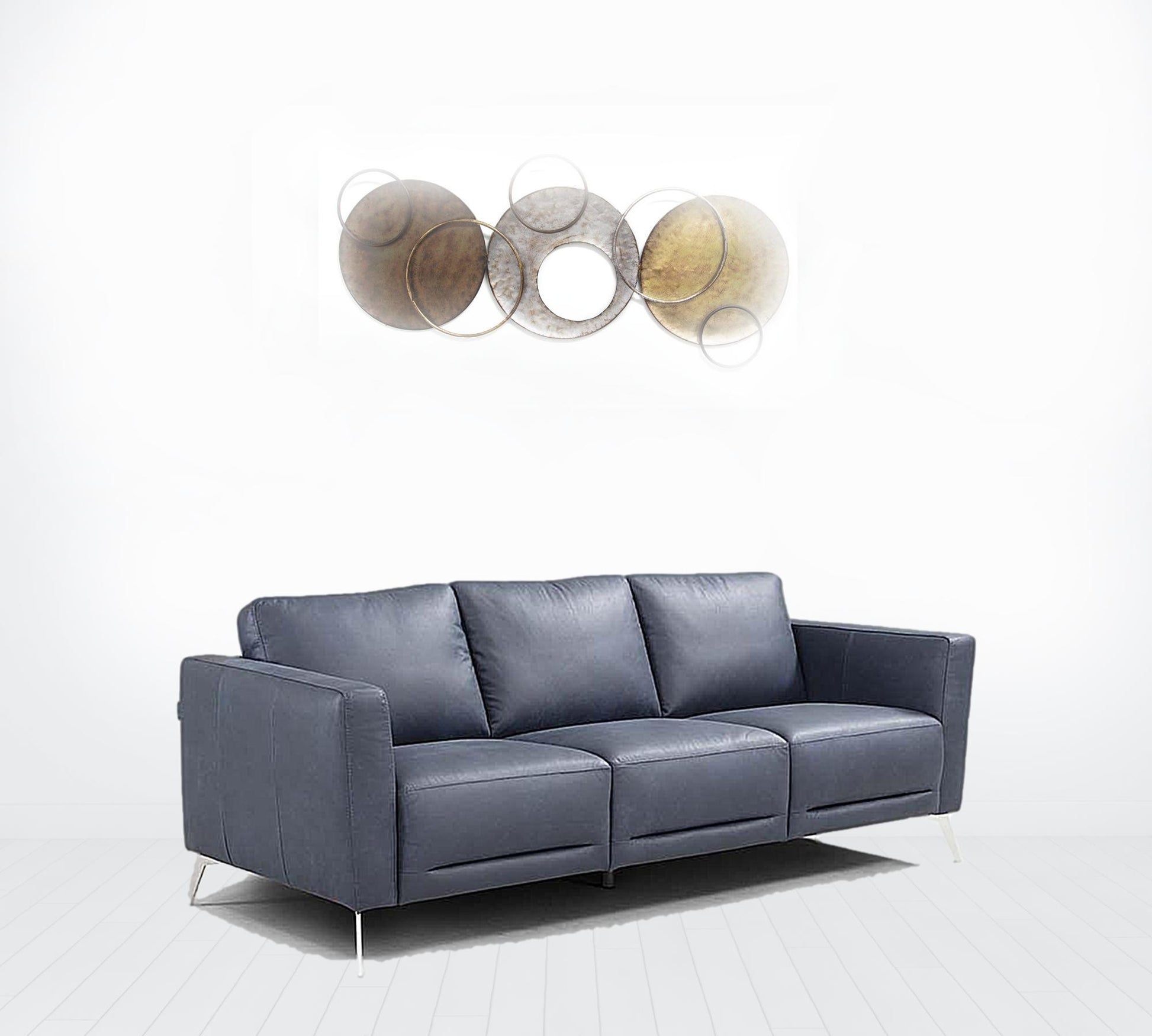 85" Blue Leather And Black Sofa By Homeroots | Sofas | Modishstore - 4