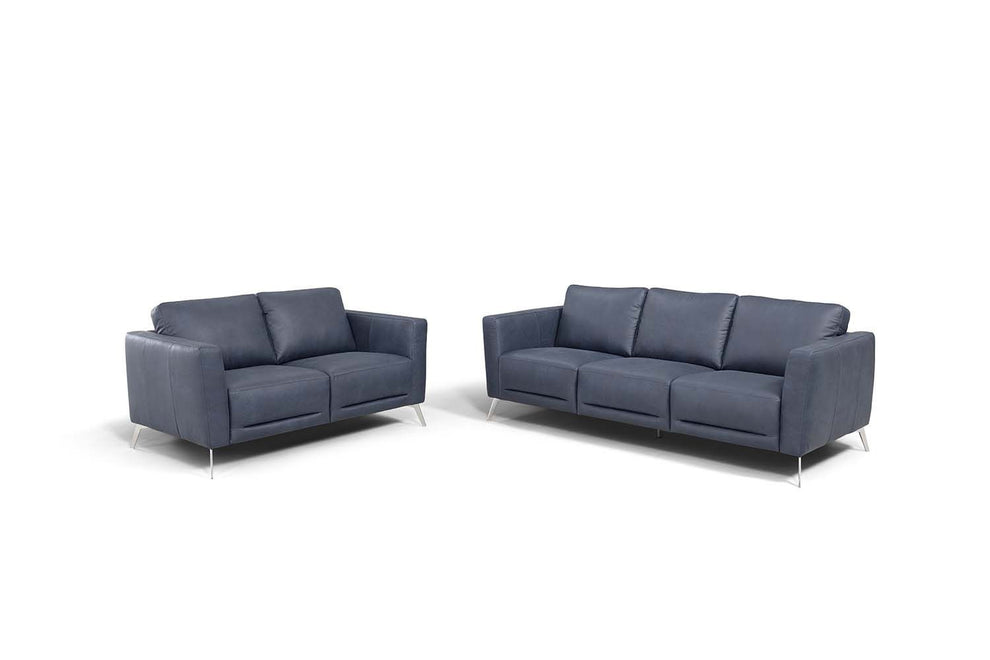 85" Blue Leather And Black Sofa By Homeroots | Sofas | Modishstore - 5