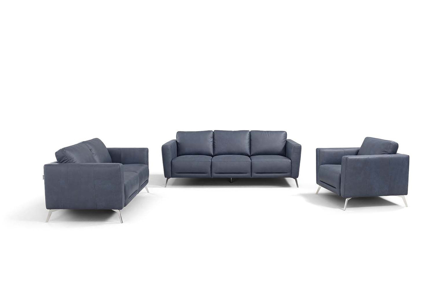 85" Blue Leather And Black Sofa By Homeroots | Sofas | Modishstore - 6