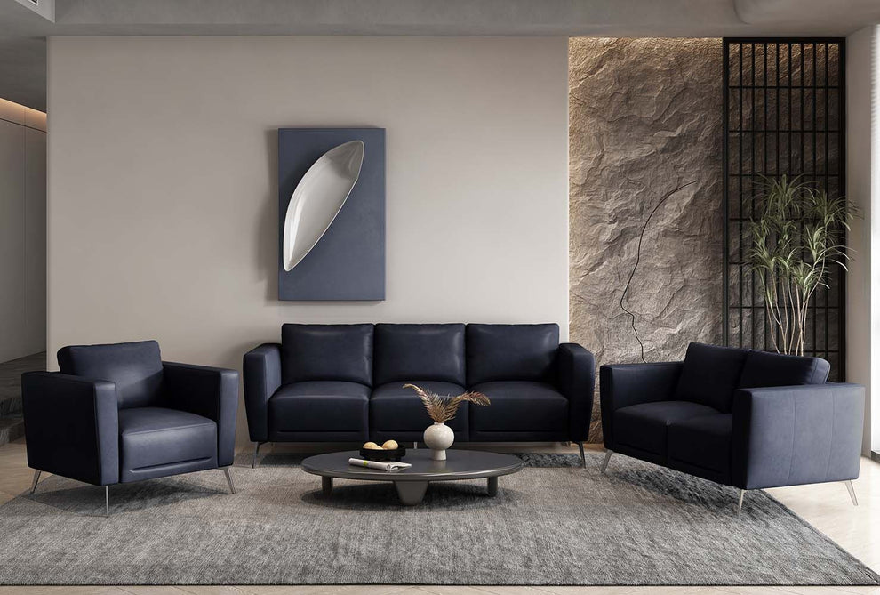 85" Blue Leather And Black Sofa By Homeroots | Sofas | Modishstore - 8