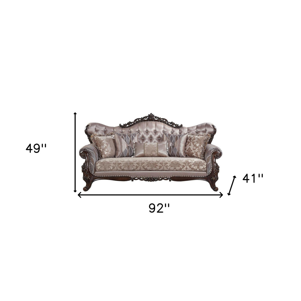 92" Champagne Imitation silk Sofa With Five Toss Pillows By Homeroots | Sofas | Modishstore - 5