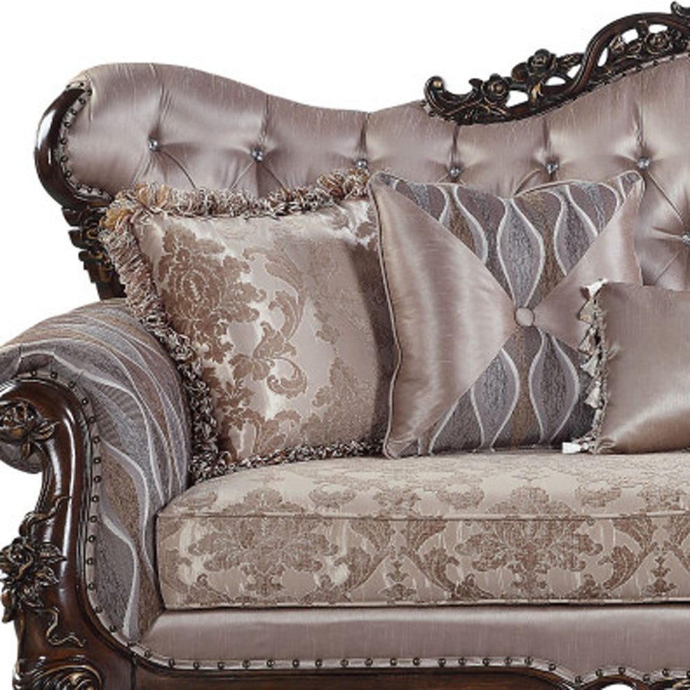 92" Champagne Imitation silk Sofa With Five Toss Pillows By Homeroots | Sofas | Modishstore - 3
