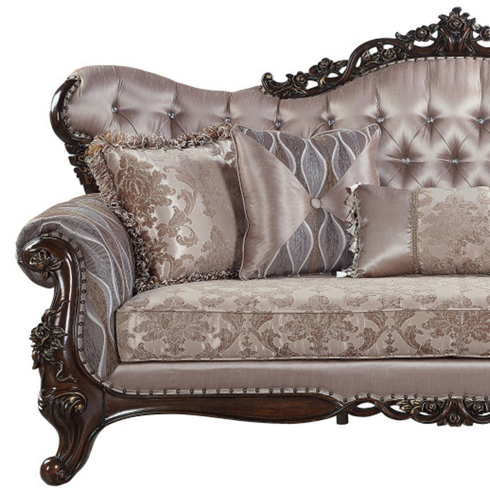 92" Champagne Imitation silk Sofa With Five Toss Pillows By Homeroots | Sofas | Modishstore - 4