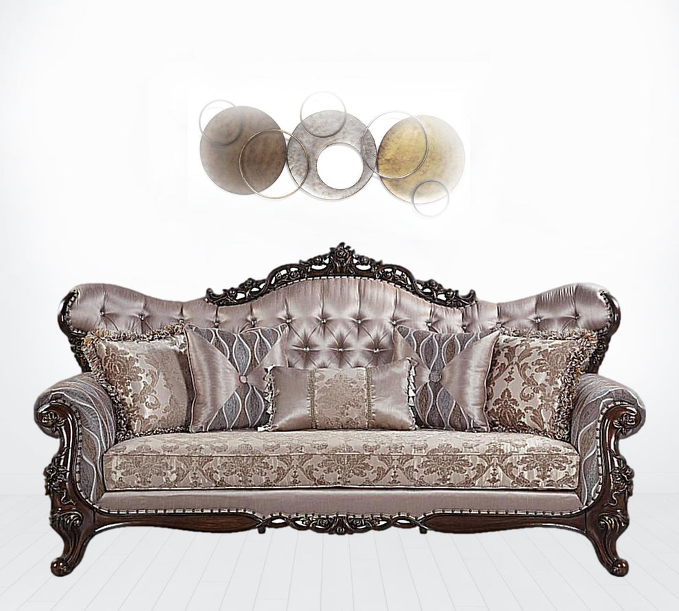 92" Champagne Imitation silk Sofa With Five Toss Pillows By Homeroots | Sofas | Modishstore - 2