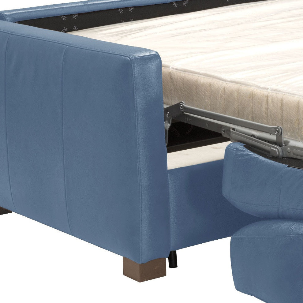 81" Blue Leather And Black Sleeper Sofa By Homeroots | Sofas | Modishstore - 4