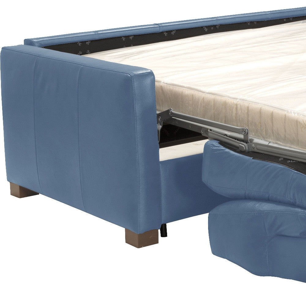 81" Blue Leather And Black Sleeper Sofa By Homeroots | Sofas | Modishstore - 5