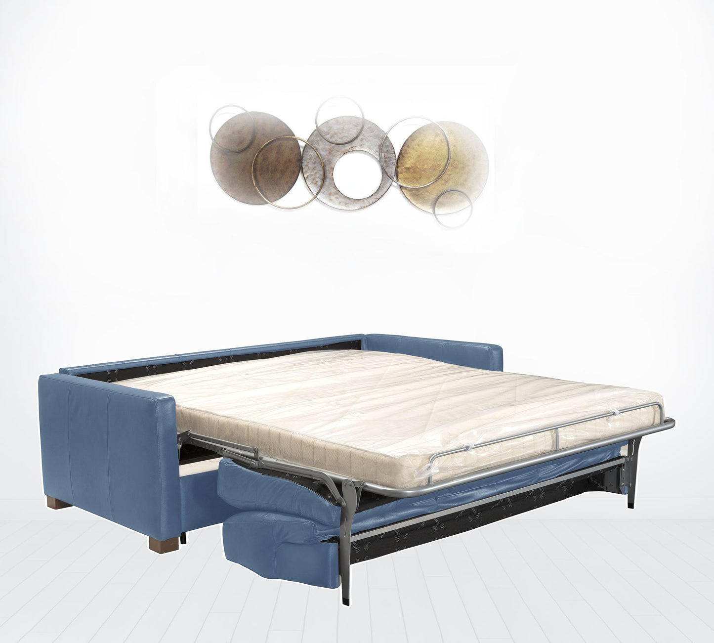 81" Blue Leather And Black Sleeper Sofa By Homeroots | Sofas | Modishstore - 3