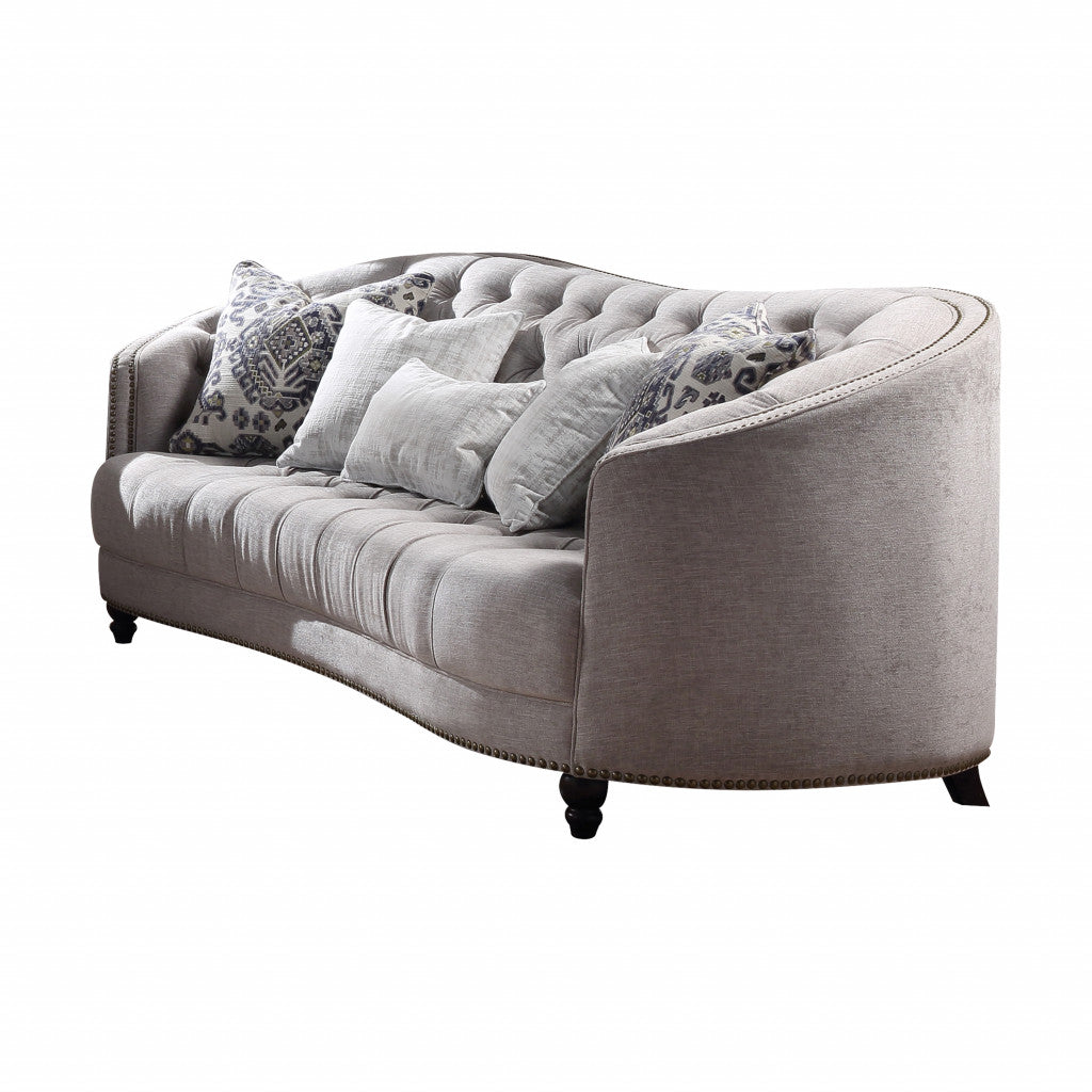 95" Light Gray Linen And Black Sofa With Five Toss Pillows By Homeroots | Sofas | Modishstore