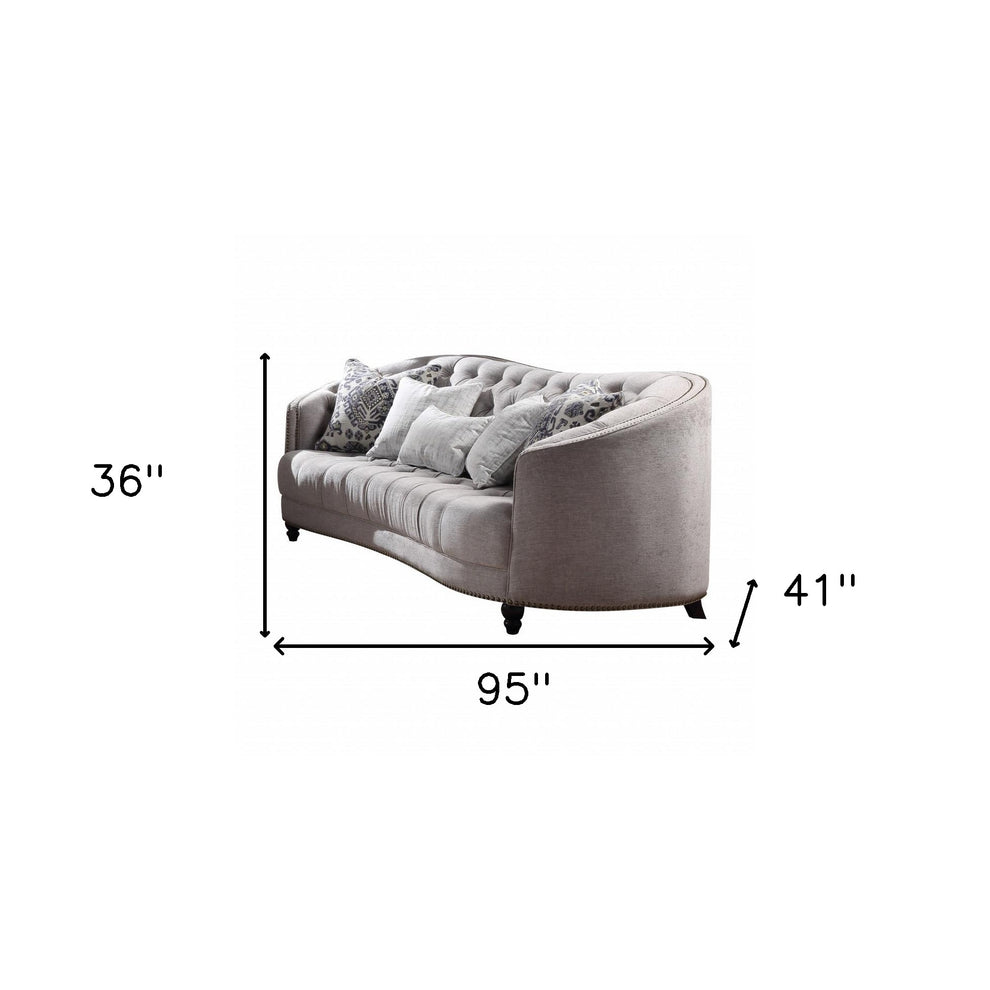 95" Light Gray Linen And Black Sofa With Five Toss Pillows By Homeroots | Sofas | Modishstore - 5