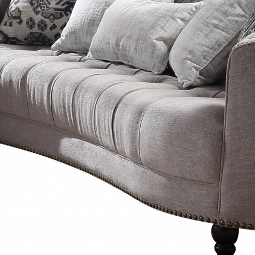 95" Light Gray Linen And Black Sofa With Five Toss Pillows By Homeroots | Sofas | Modishstore - 3