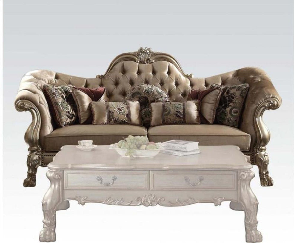 96" Bone Polyurethane, Velvet And Gold Sofa With Seven Toss Pillows By Homeroots | Sofas | Modishstore - 2