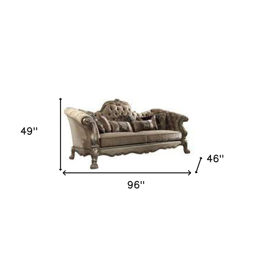 96" Bone Polyurethane, Velvet And Gold Sofa With Seven Toss Pillows By Homeroots | Sofas | Modishstore - 5