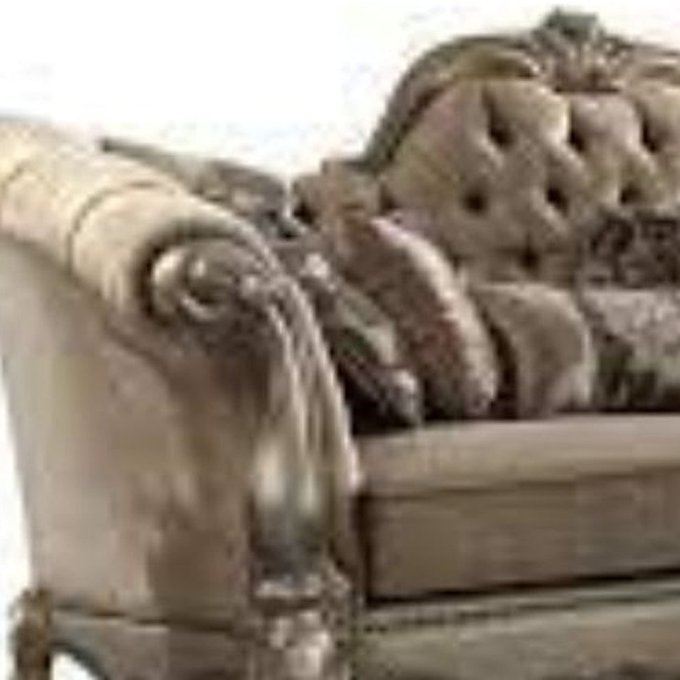 96" Bone Polyurethane, Velvet And Gold Sofa With Seven Toss Pillows By Homeroots | Sofas | Modishstore - 4