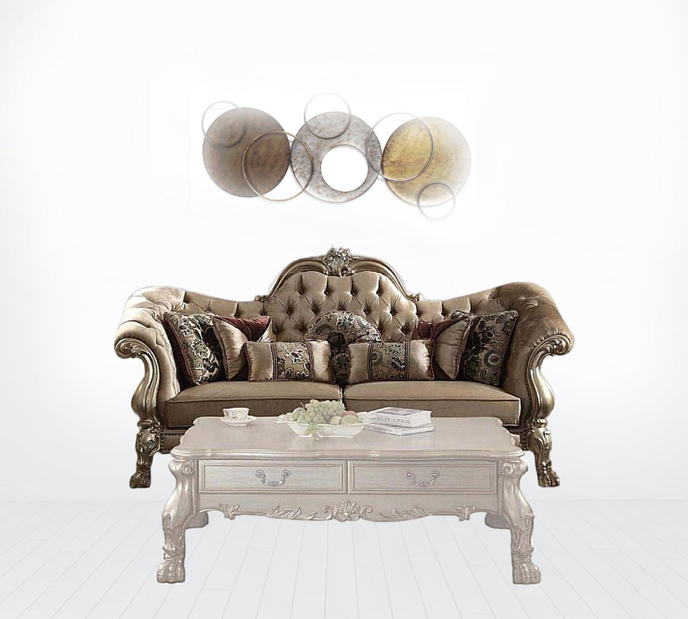 96" Bone Polyurethane, Velvet And Gold Sofa With Seven Toss Pillows By Homeroots | Sofas | Modishstore - 3