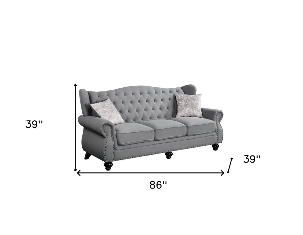 86" Gray And Black Sofa With Two Toss Pillows By Homeroots | Sofas | Modishstore - 5