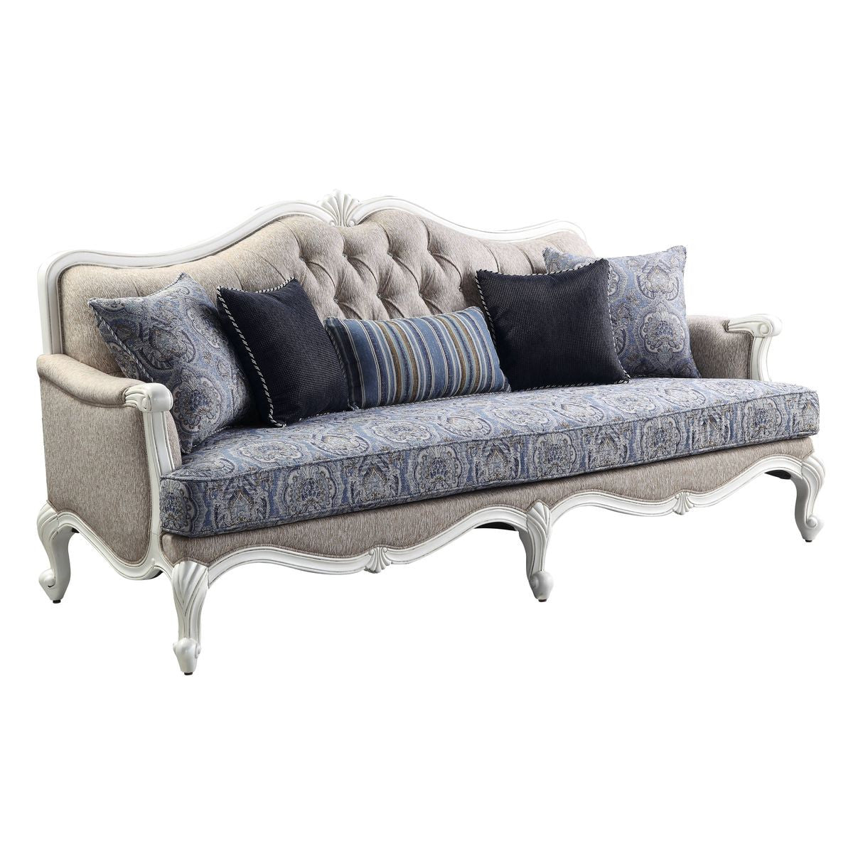 88" Fabric Linen And White Sofa With Five Toss Pillows By Homeroots | Sofas | Modishstore