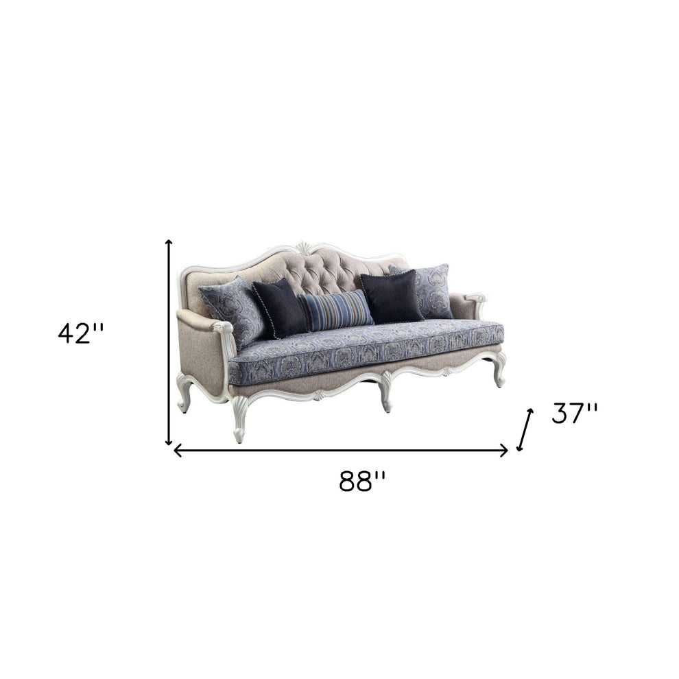 88" Fabric Linen And White Sofa With Five Toss Pillows By Homeroots | Sofas | Modishstore - 6