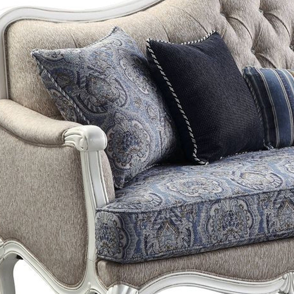 88" Fabric Linen And White Sofa With Five Toss Pillows By Homeroots | Sofas | Modishstore - 4