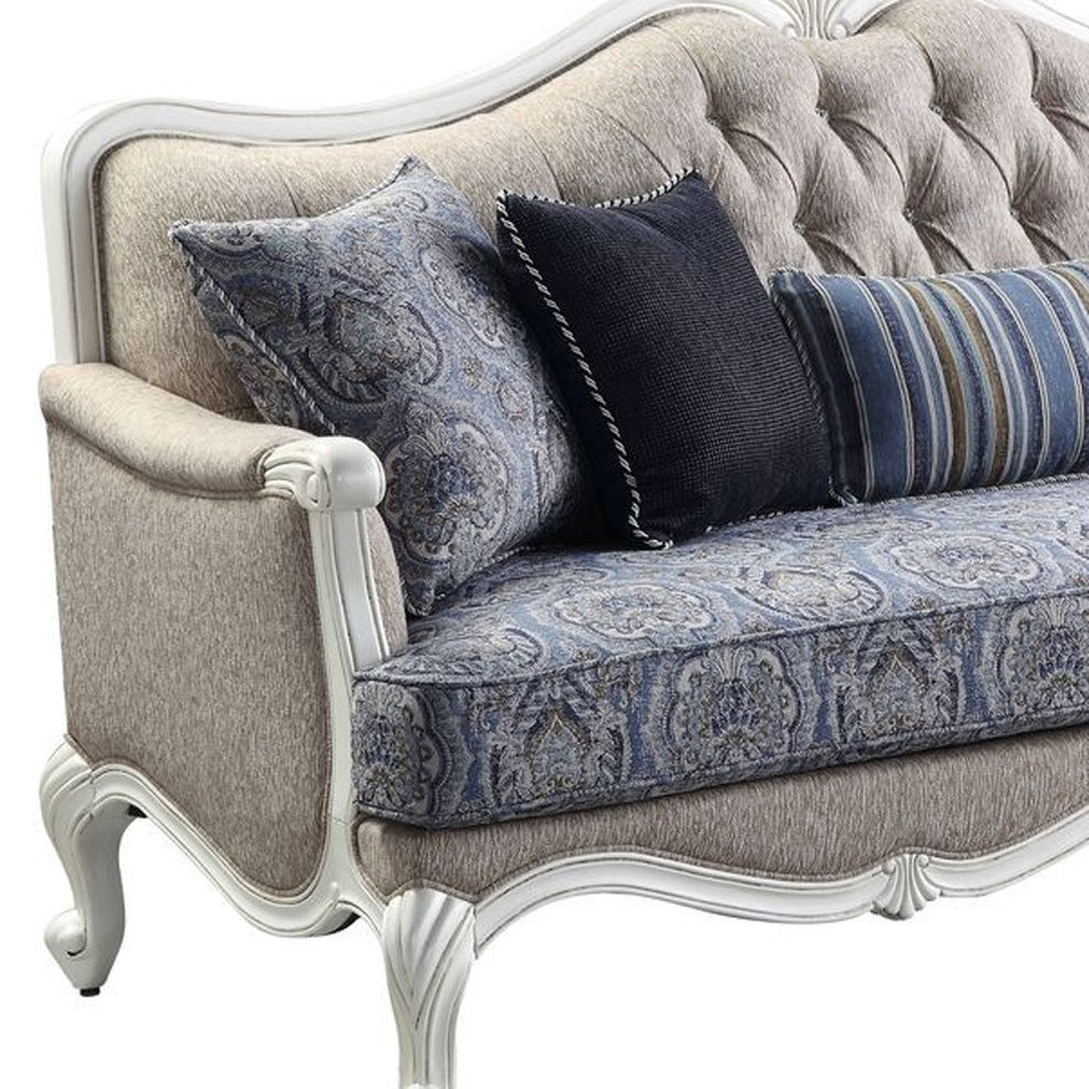 88" Fabric Linen And White Sofa With Five Toss Pillows By Homeroots | Sofas | Modishstore - 5