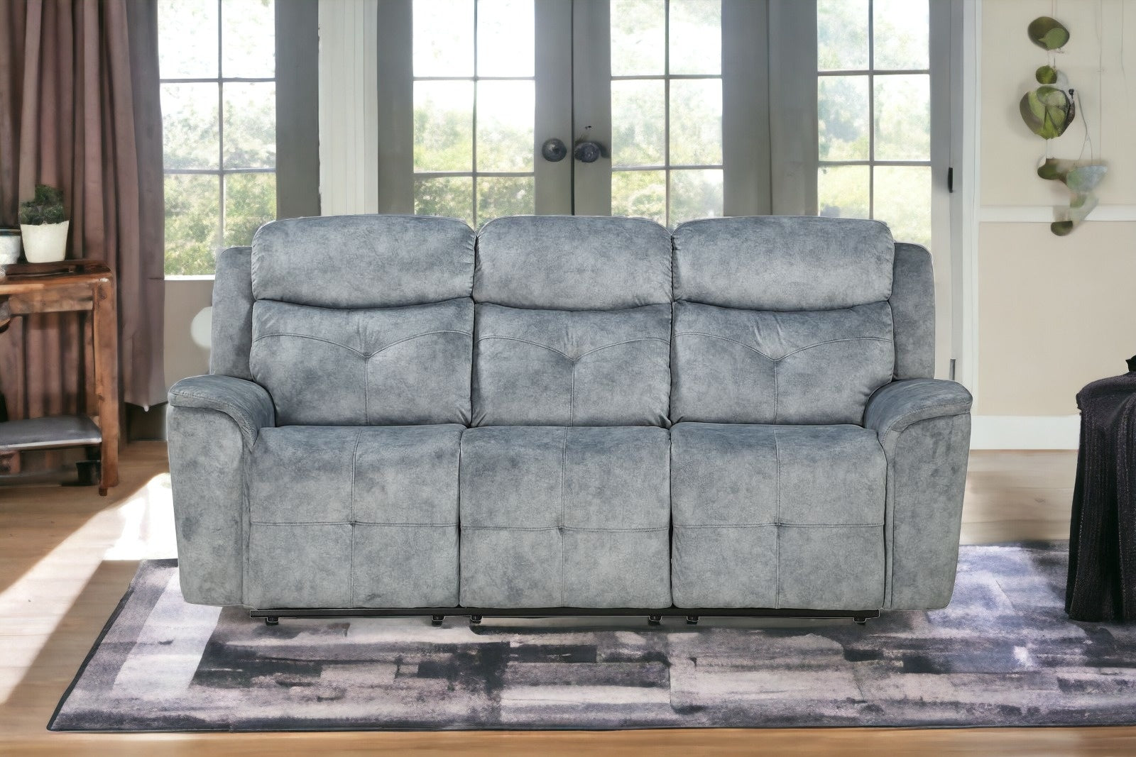 83" Gray Velvet And Black Sofa By Homeroots | Sofas | Modishstore - 5