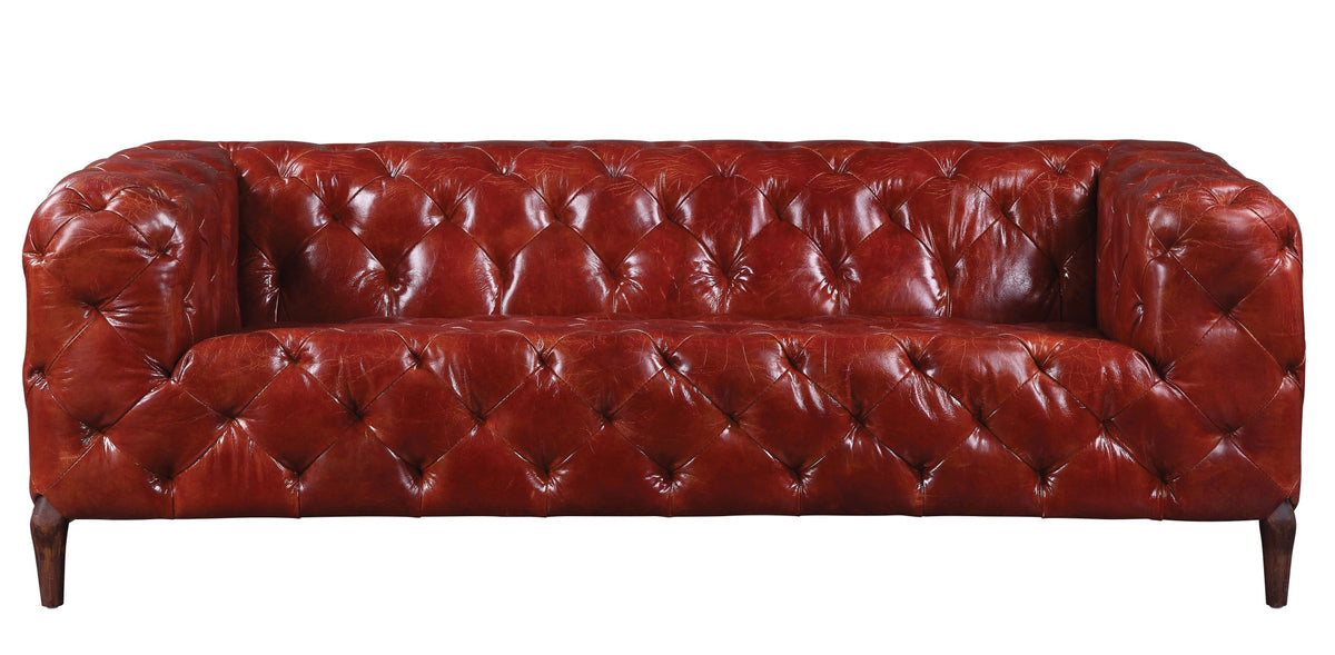 85" Merlot Top Grain Leather And Black Sofa By Homeroots | Sofas | Modishstore