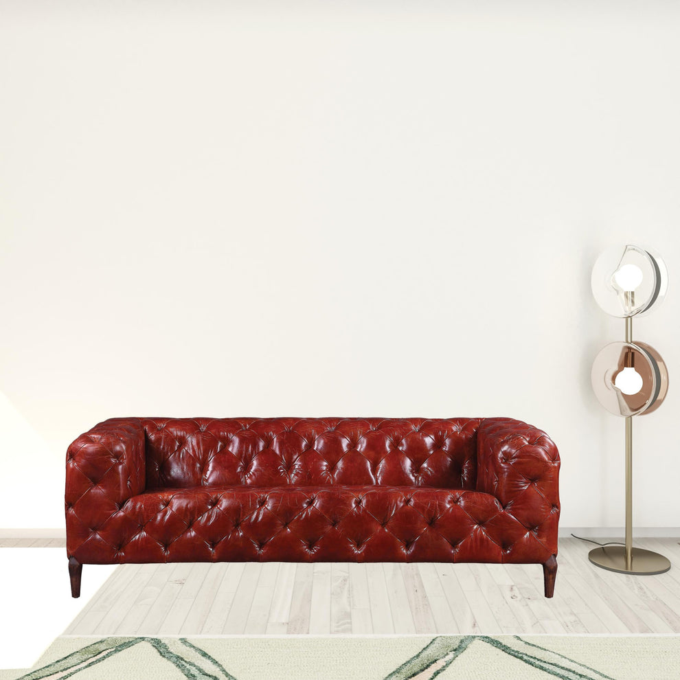 85" Merlot Top Grain Leather And Black Sofa By Homeroots | Sofas | Modishstore - 4