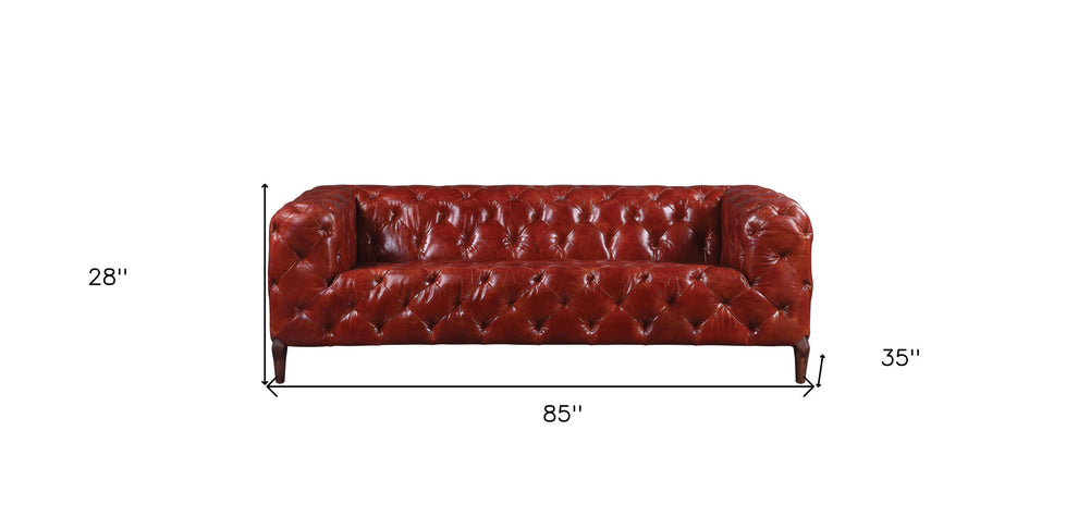 85" Merlot Top Grain Leather And Black Sofa By Homeroots | Sofas | Modishstore - 5