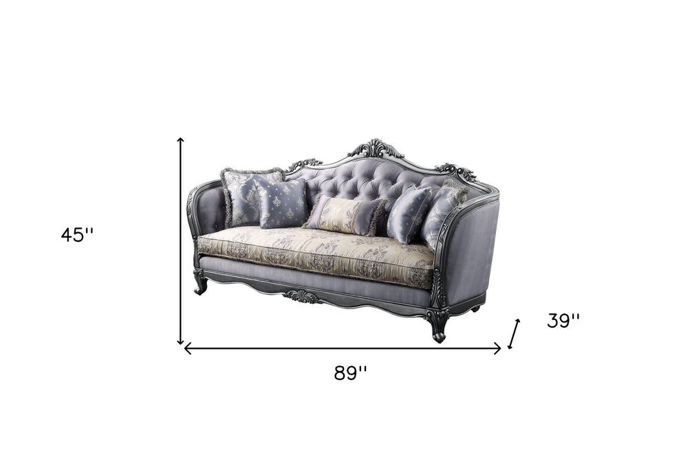 89" Fabric Imitation silk And Platinum Sofa With Five Toss Pillows By Homeroots | Sofas | Modishstore - 5