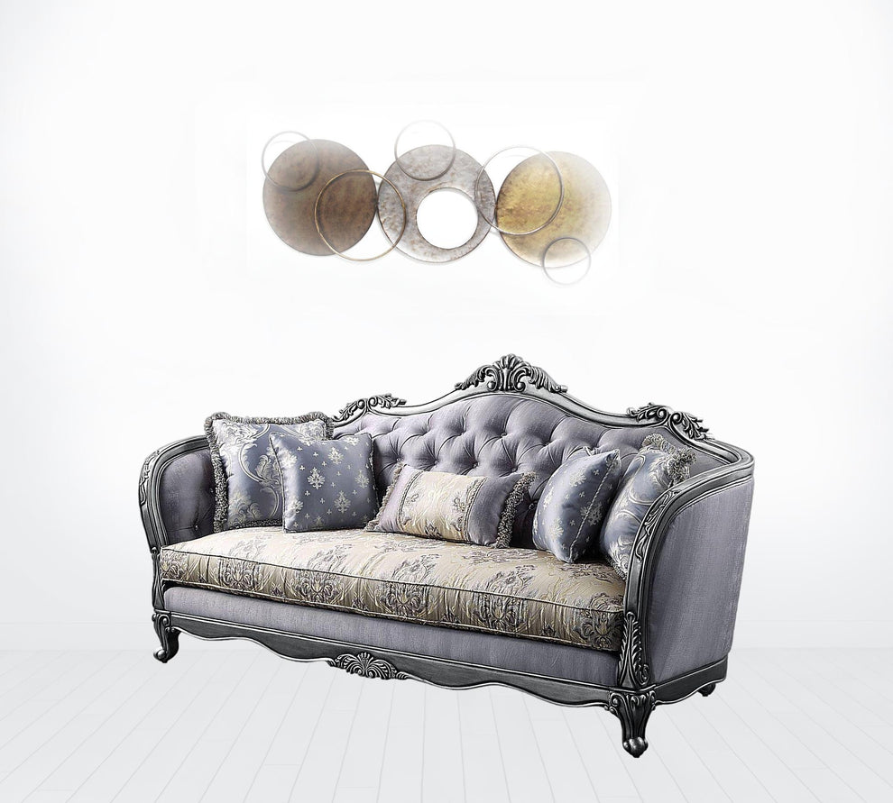 89" Fabric Imitation silk And Platinum Sofa With Five Toss Pillows By Homeroots | Sofas | Modishstore - 2