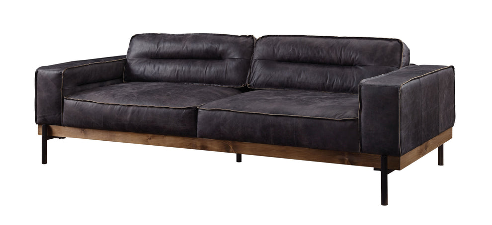96" Antique Ebony Black Top Grain Leather Sofa By Homeroots | Sofas | Modishstore - 2