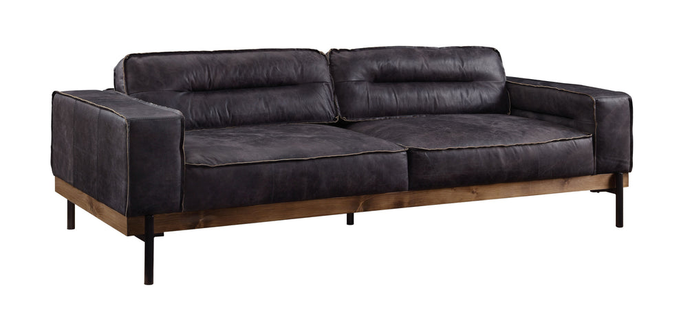 96" Antique Ebony Black Top Grain Leather Sofa By Homeroots | Sofas | Modishstore - 4