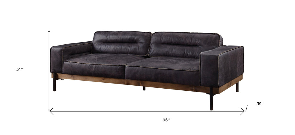 96" Antique Ebony Black Top Grain Leather Sofa By Homeroots | Sofas | Modishstore - 5