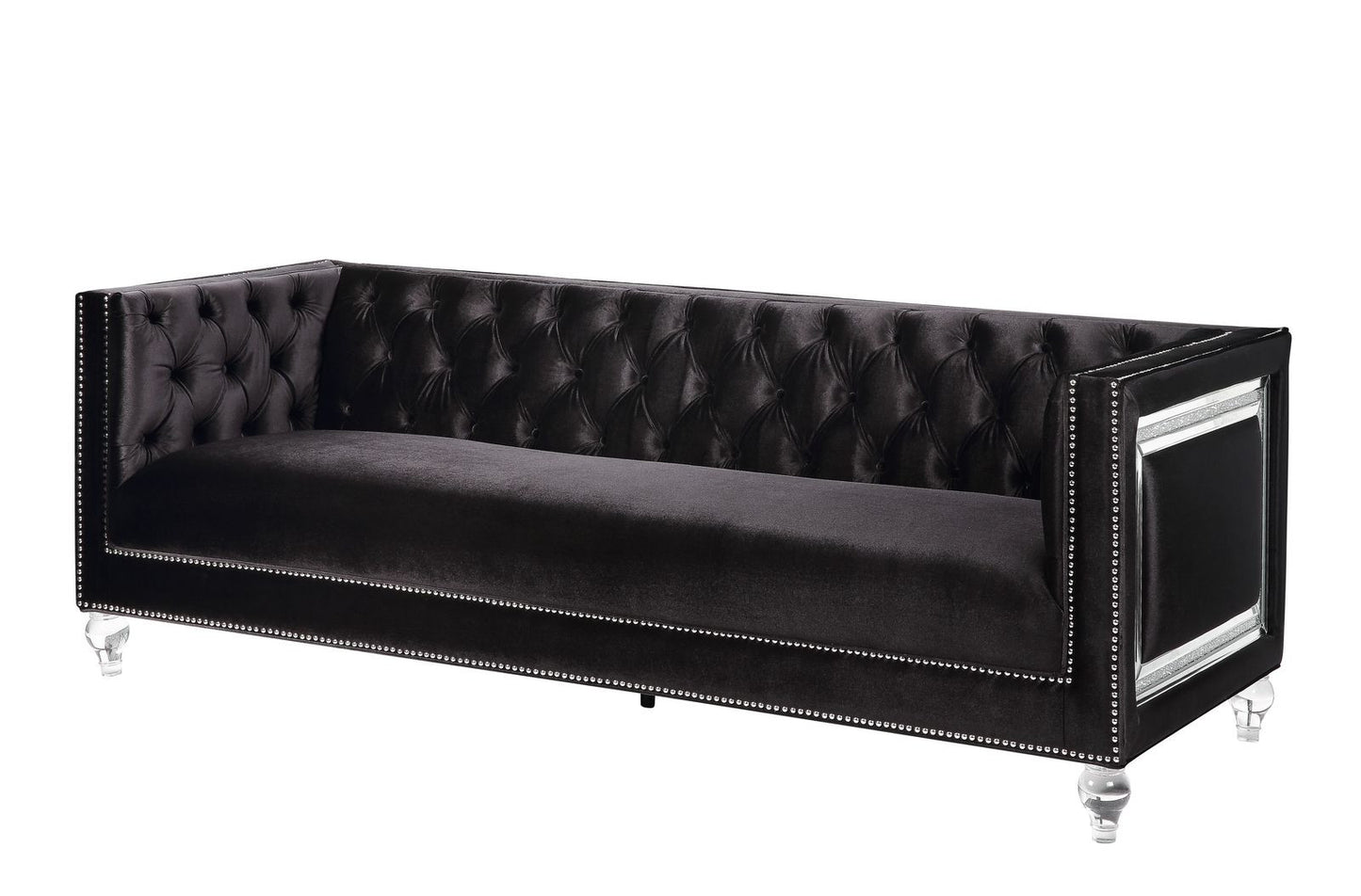 89" Black Velvet Sofa With Two Toss Pillows By Homeroots