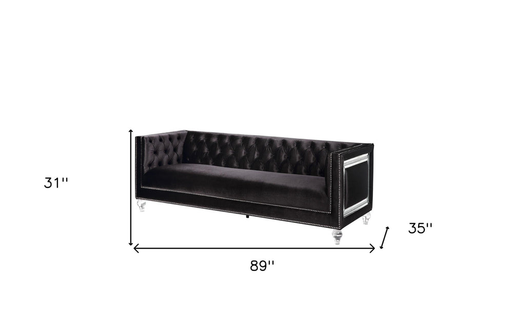 89" Black Velvet Sofa With Two Toss Pillows By Homeroots | Sofas | Modishstore - 5