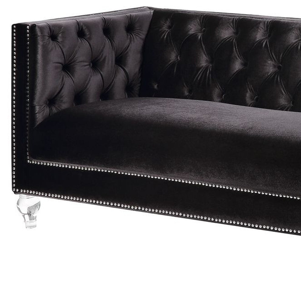 89" Black Velvet Sofa With Two Toss Pillows By Homeroots | Sofas | Modishstore - 4